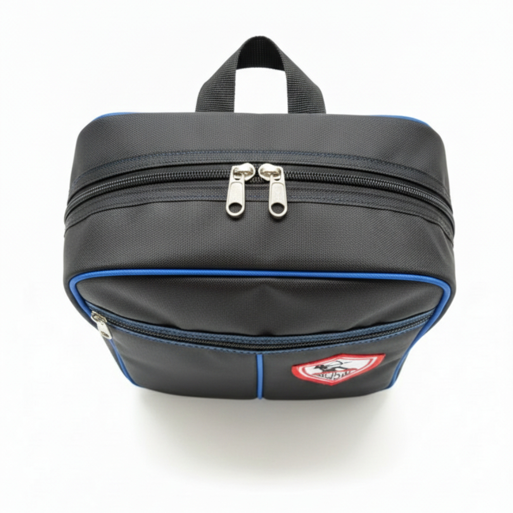 Durable Everyday Backpack with Blue Accents and Embroidered Patch