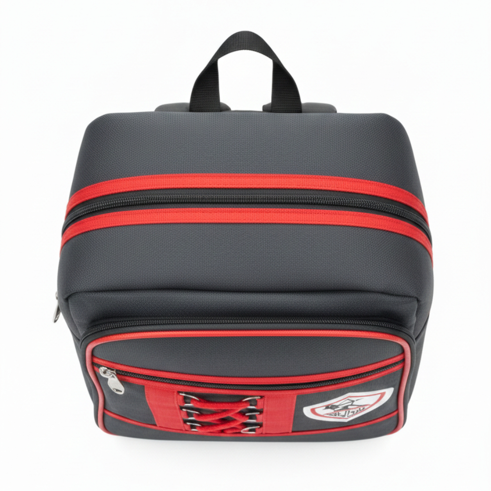 Compact Black Backpack with Red Accents