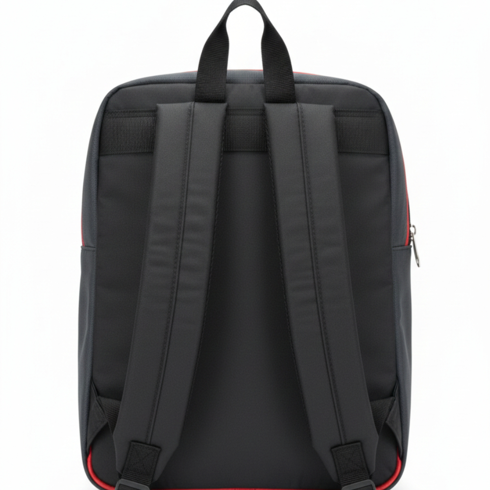 Compact Black Backpack with Red Accents