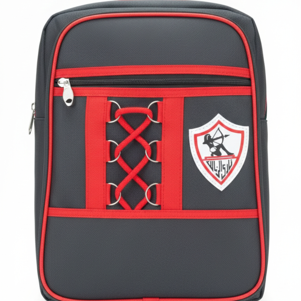 Compact Black Backpack with Red Accents