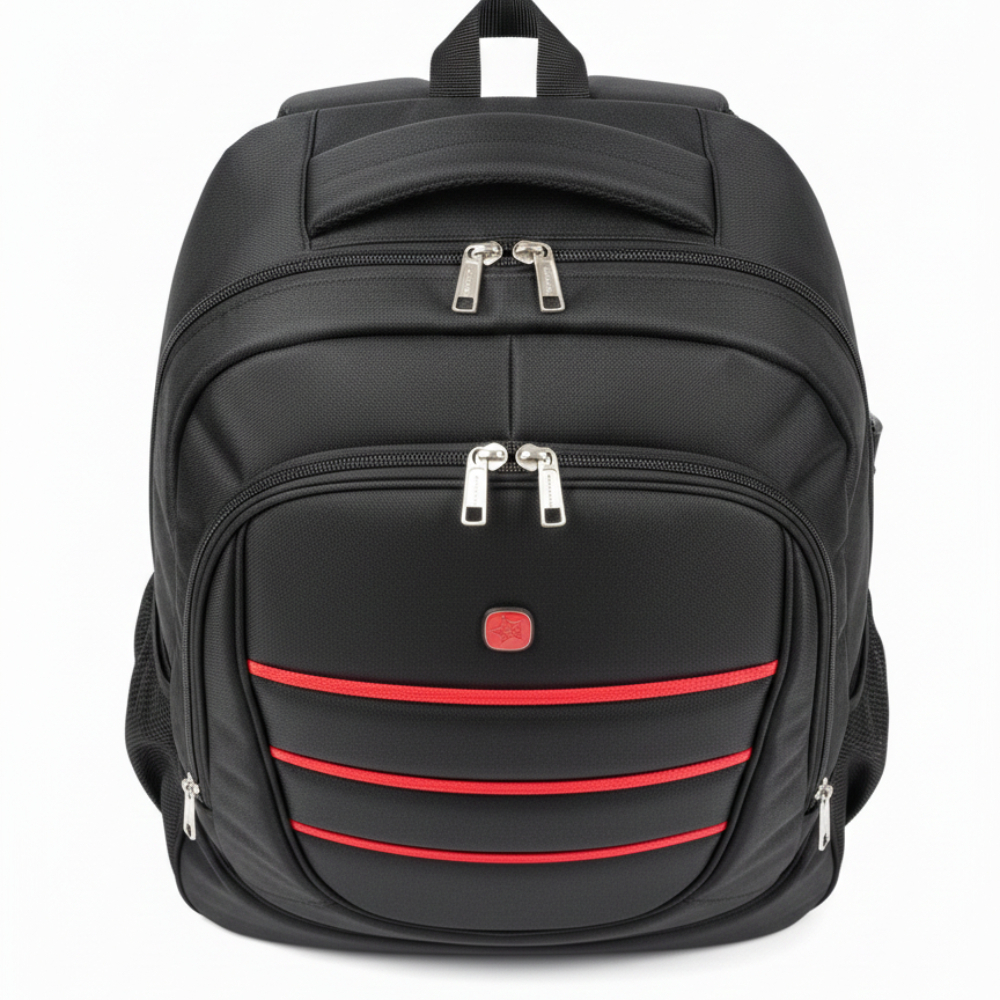 Modern quality Black Backpack with Red Accents