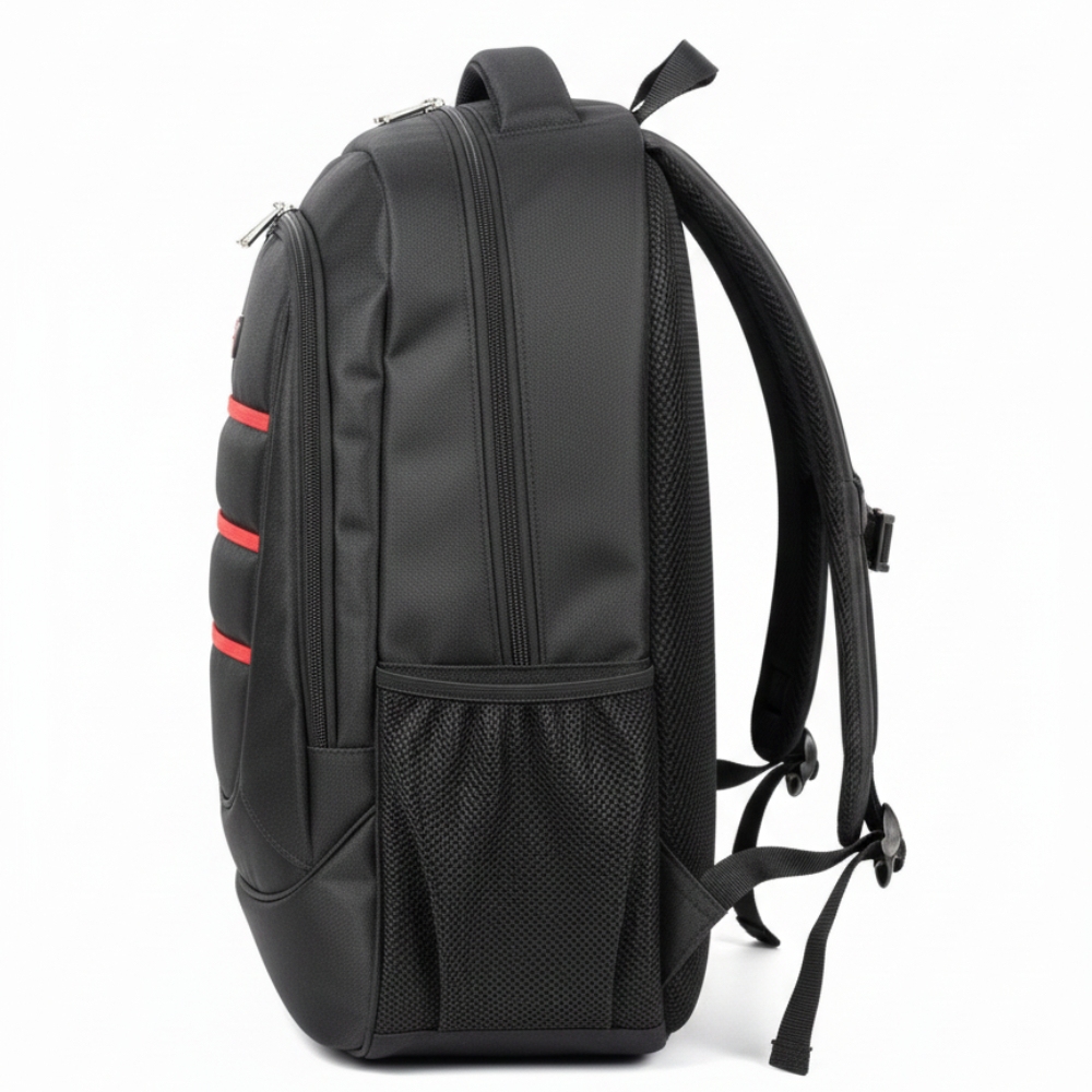 Modern quality Black Backpack with Red Accents