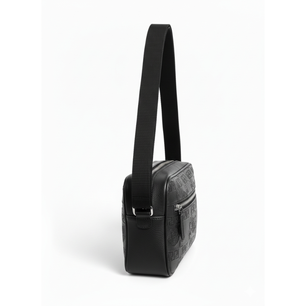 Stylish Black Crossbody Bag with Embossed Design