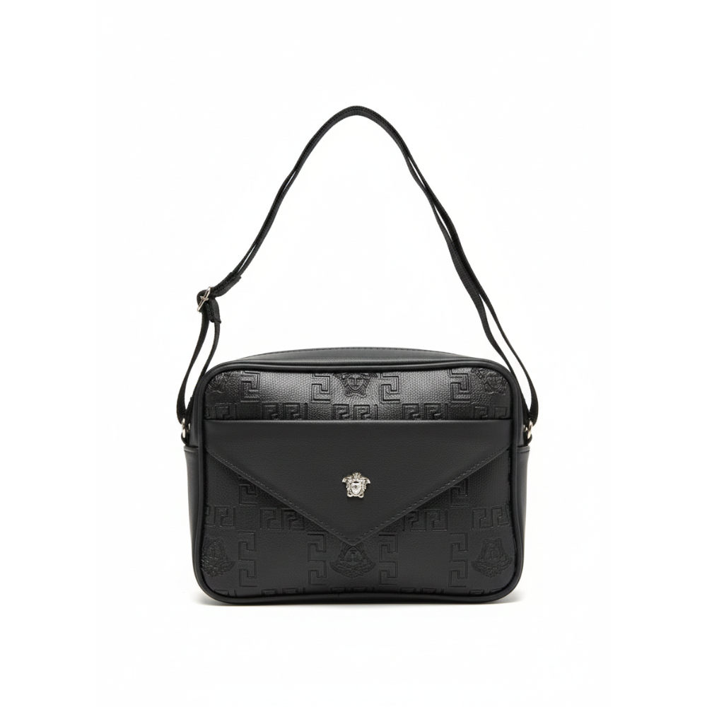 Stylish Black Crossbody Bag with Embossed Design