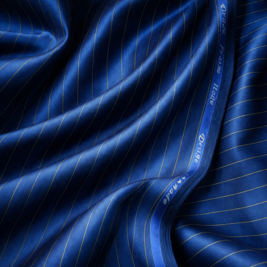 Dark Blue Striped Extrafine Italian Cashmere wool Super 180S