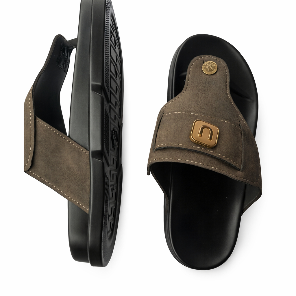 Men Open Toe Slip On Sandals with Brown  Metallic Accents