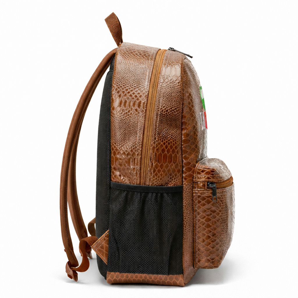 Faux Leather Textured Backpack with Reptile Skin Pattern