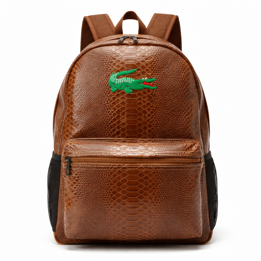 Faux Leather Textured Backpack with Reptile Skin Pattern