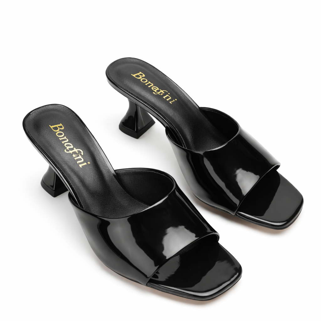 Quality Women Black Patent Leather Mule Sandal