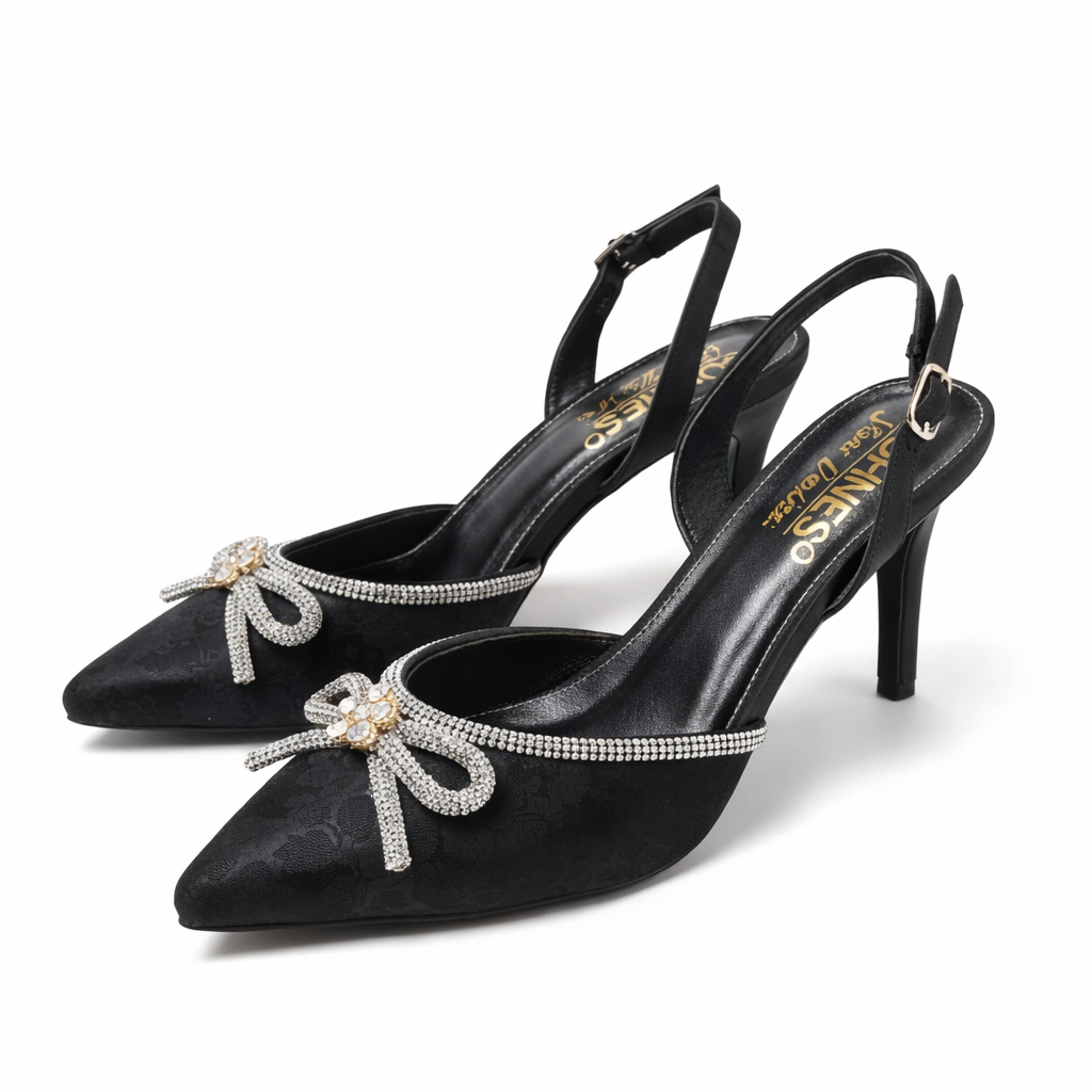 Women Slingback Heel with Rhinestone Bow Accent