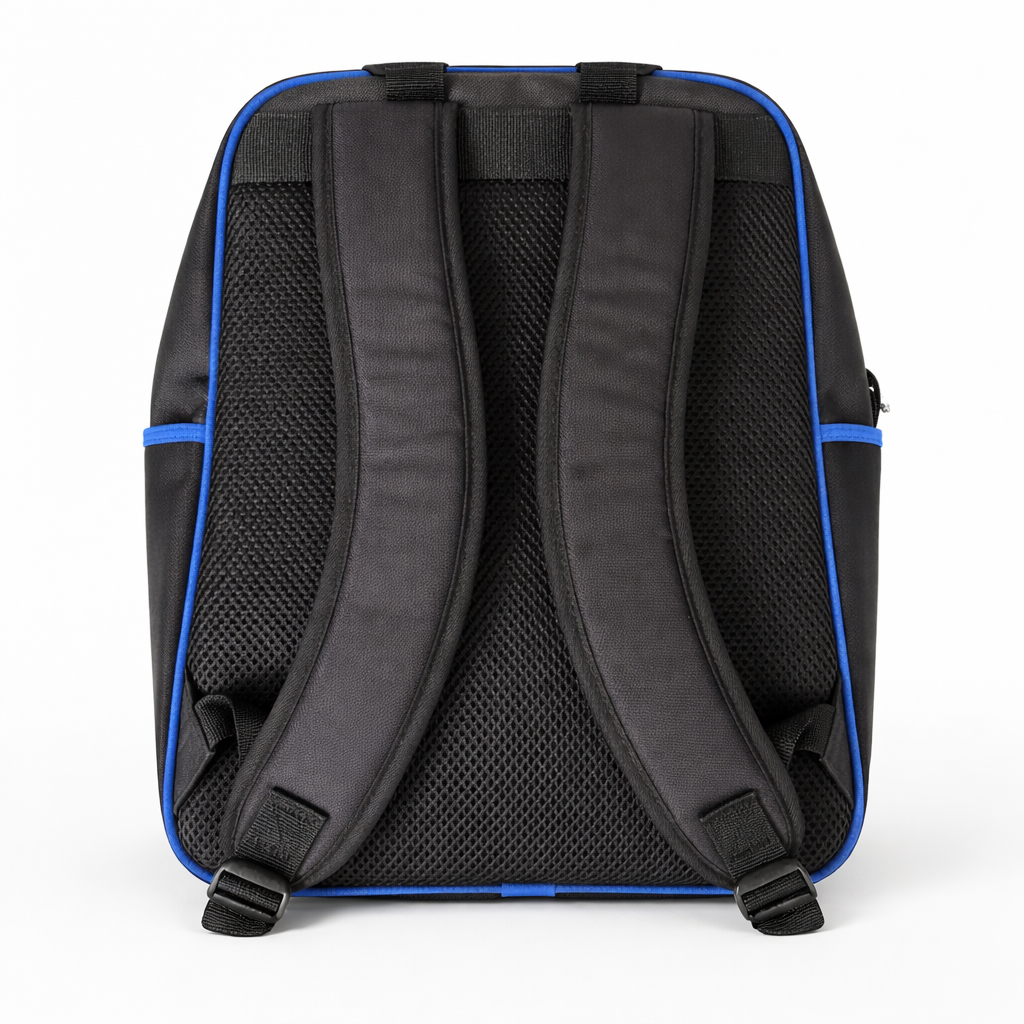 Durable Everyday Backpack with Blue Accents and Embroidered Patch