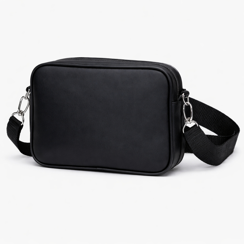 Compact Stylish Black Shoulder Bag with Adjustable Strap