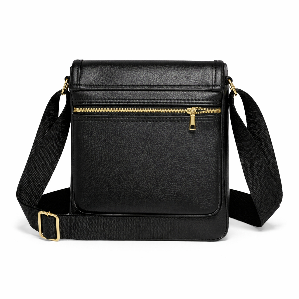 Compact Black Faux Leather Crossbody Bag