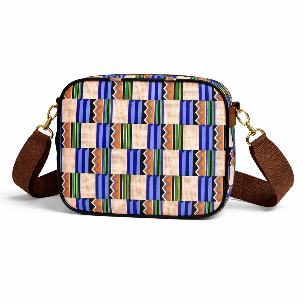Compact Rectangular Crossbody Bag with Vibrant Geometric Design