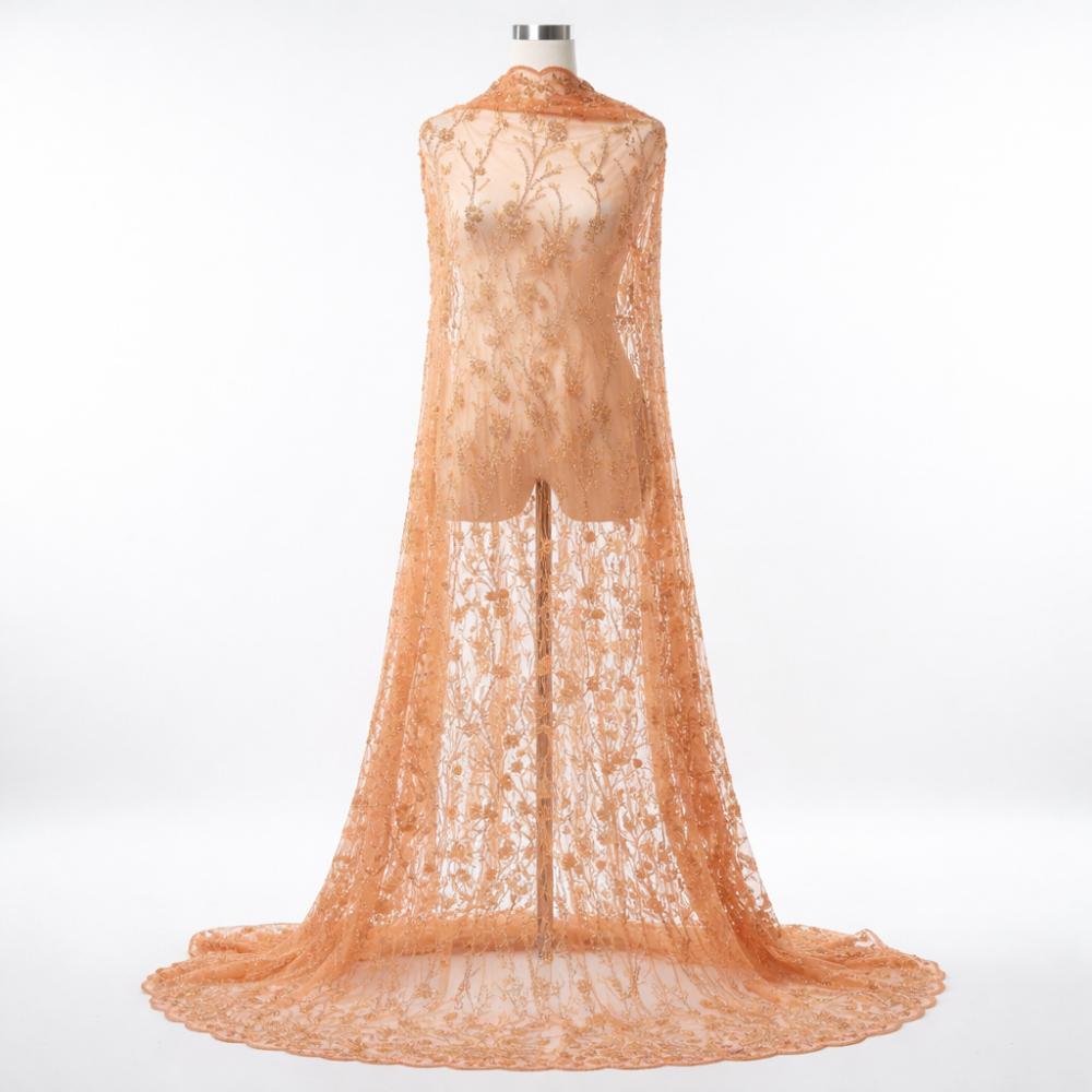 Sheer Embroidered Lace fabric with Floral Pattern