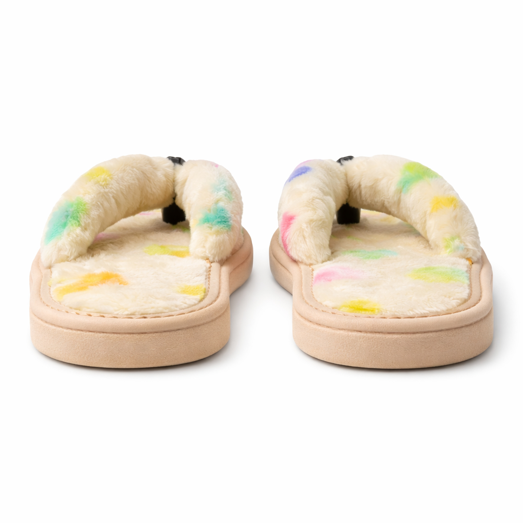 Womens Plush Cross Strap Slip On Slippers