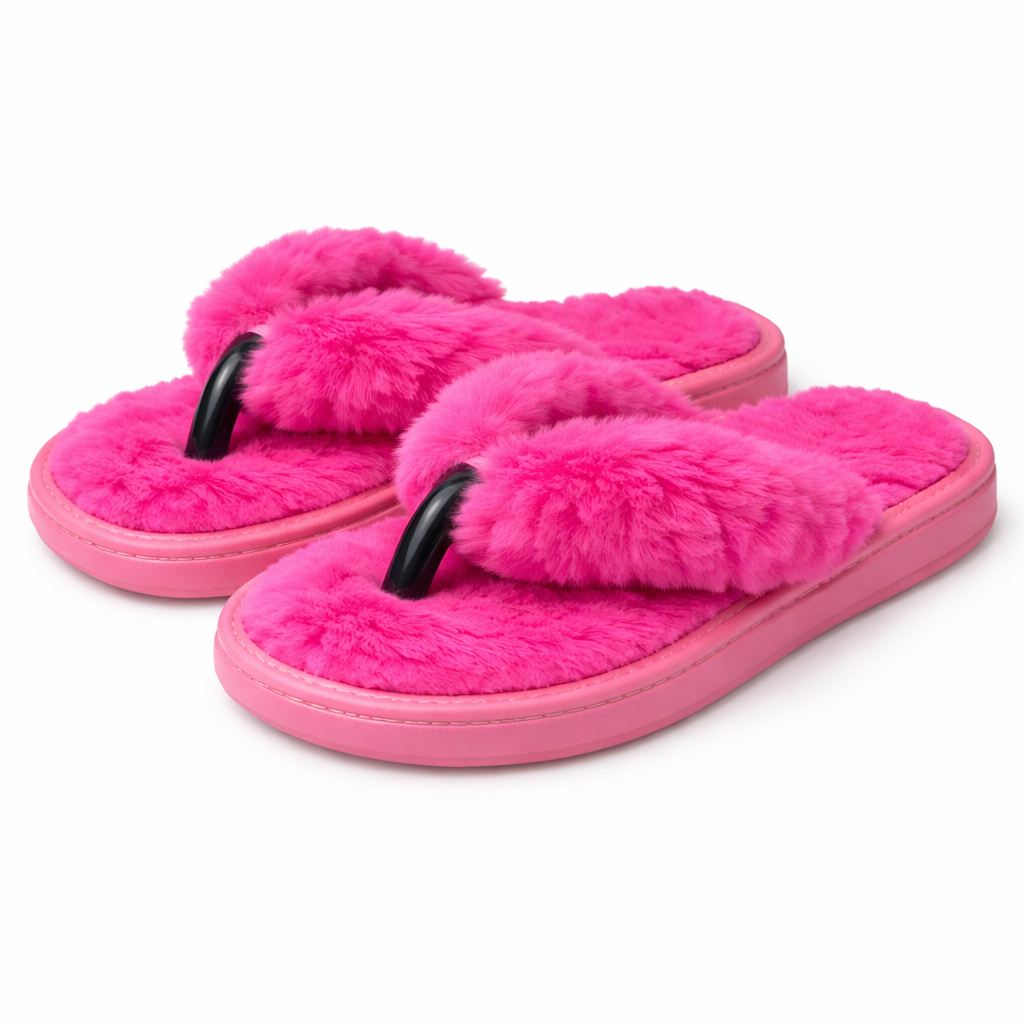 Women pink Plushy Cross Strap Slip On Slippers