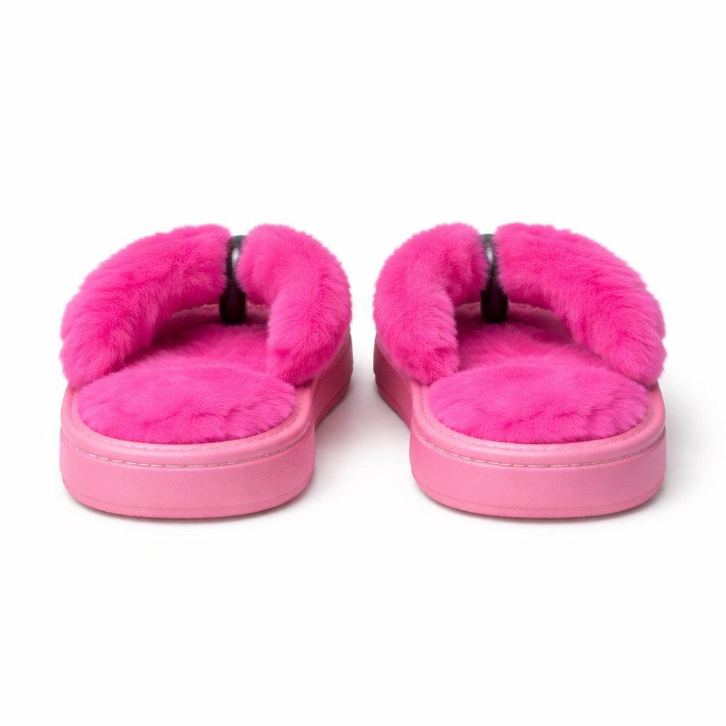 Women pink Plushy Cross Strap Slip On Slippers