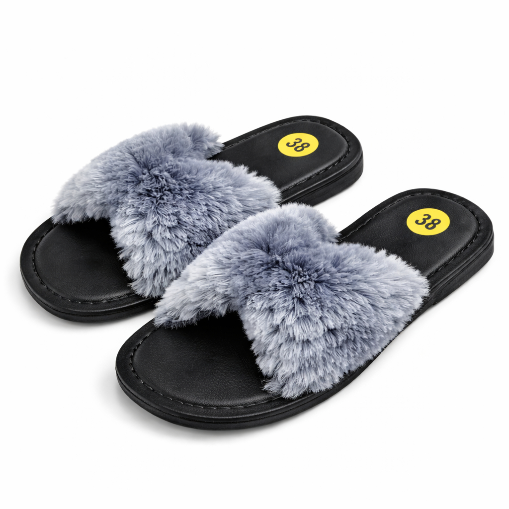 Stylish and Cozy Gradient Gray Faux Fur Slip On Slippers