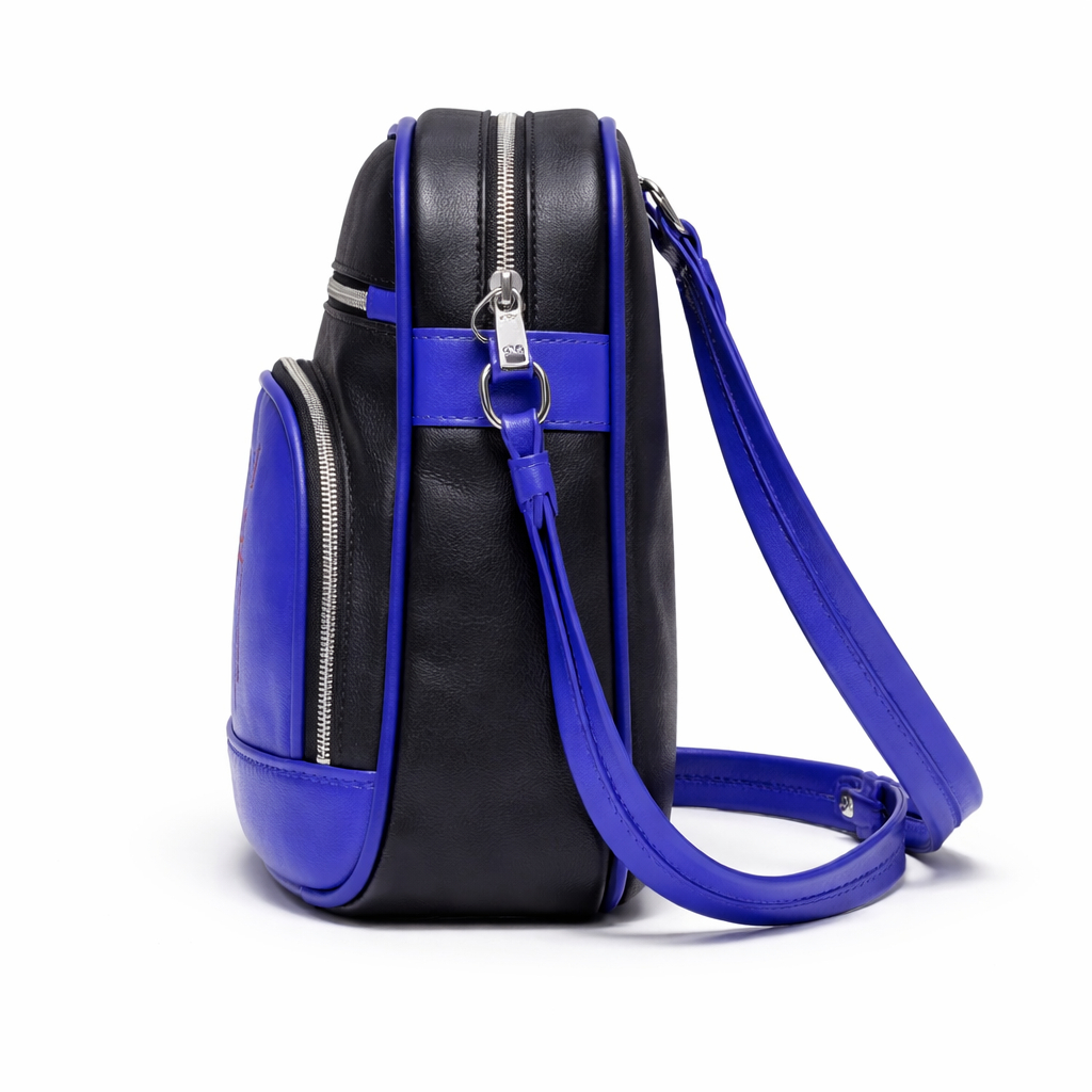 Two Tone Faux Leather Crossbody Handbag with Zipper Pockets