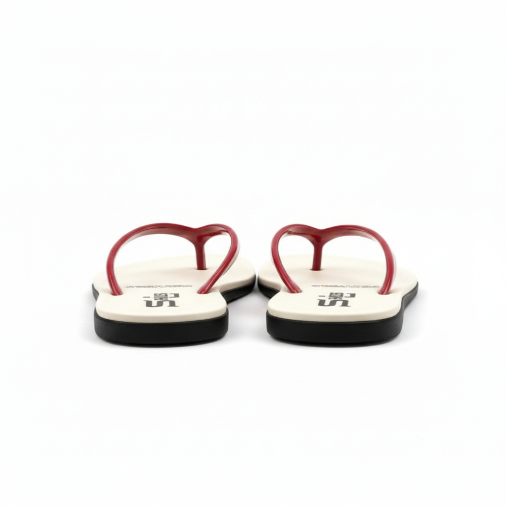 Women Flat Thong Sandals with Glossy Red Strap