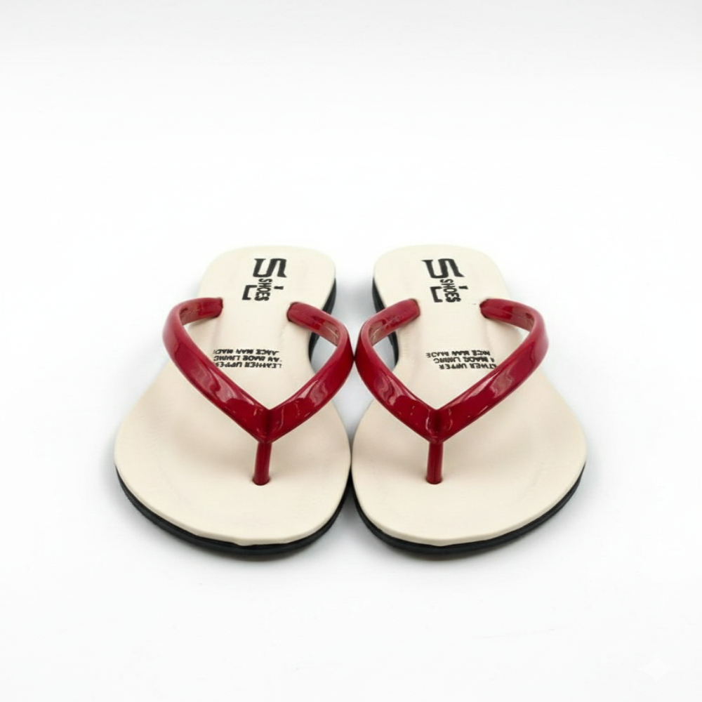 Women Flat Thong Sandals with Glossy Red Strap