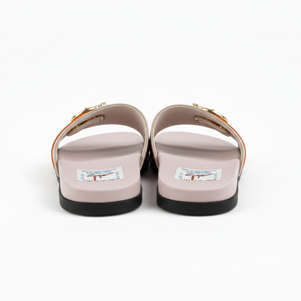 Womens Flat Slide Sandals with Textured Accent Strap