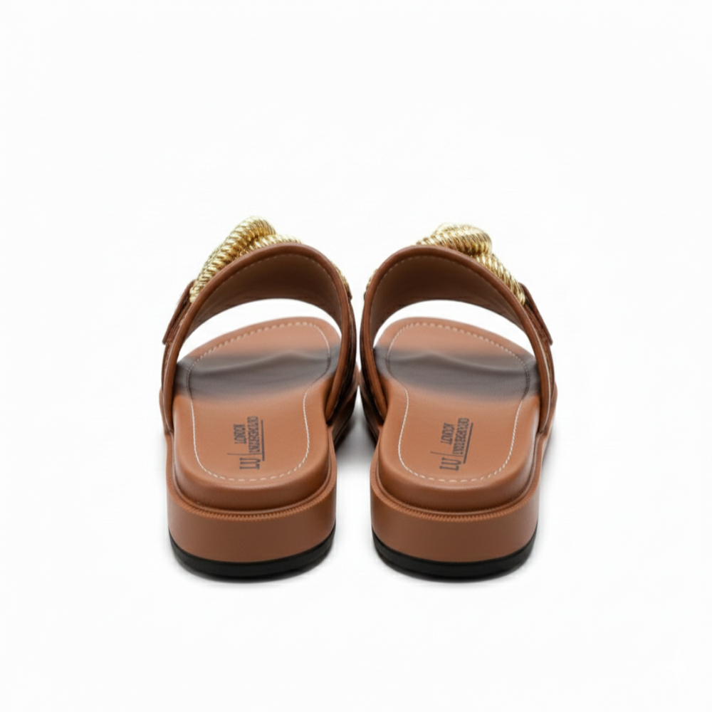 Women Flat Slide Sandals with Decorative Rope Accent