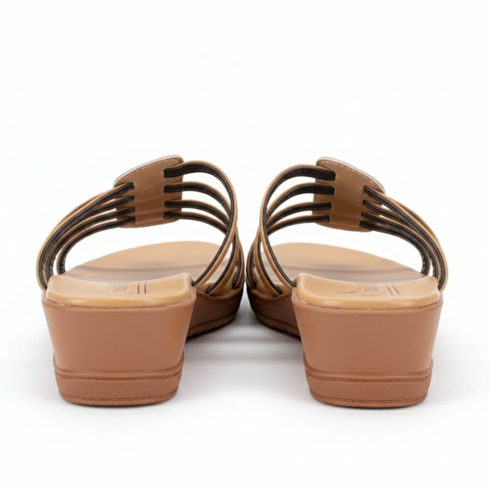 Women Tan MultiStrap Wedge Slide Sandals