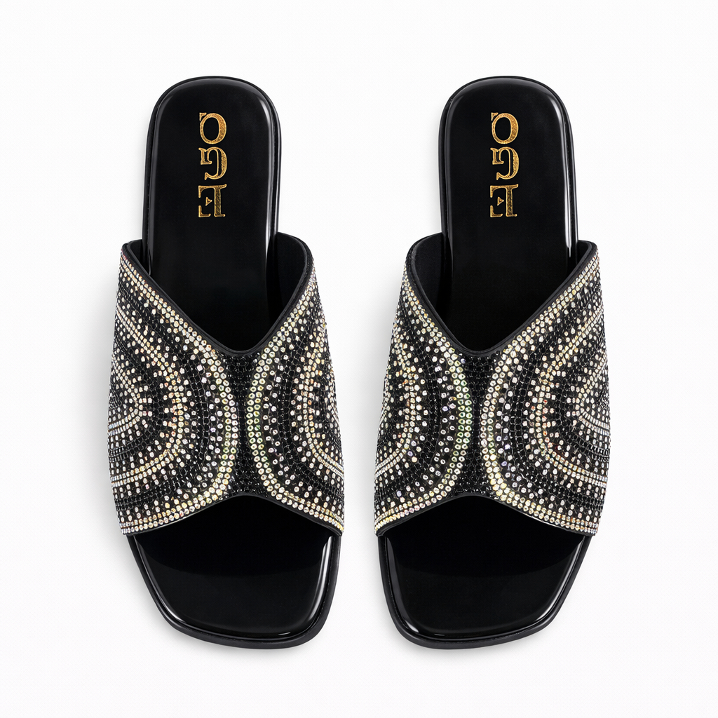 Stylish Open Toe Slip On Sandal with Rhinestone Embellishments