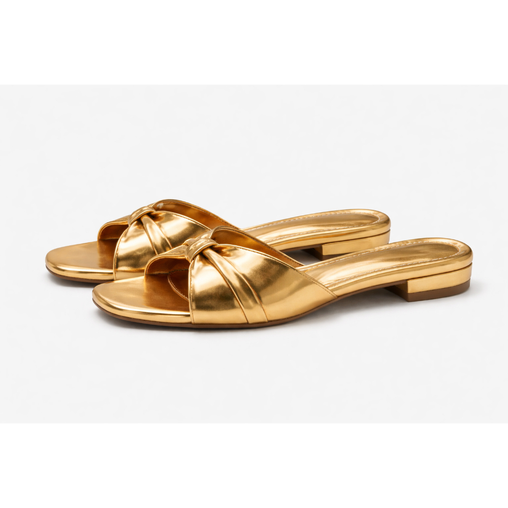 Metallic Gold Open Toe Slide Sandals for Women
