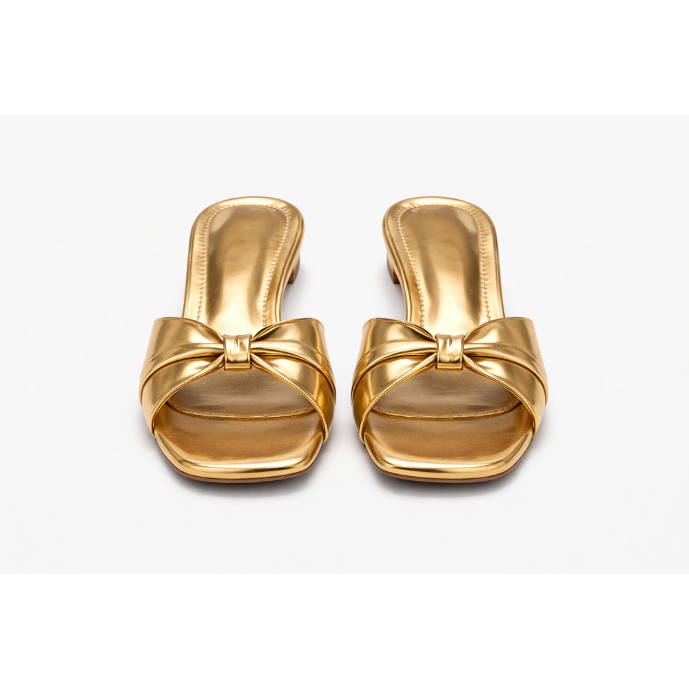 Metallic Gold Open Toe Slide Sandals for Women