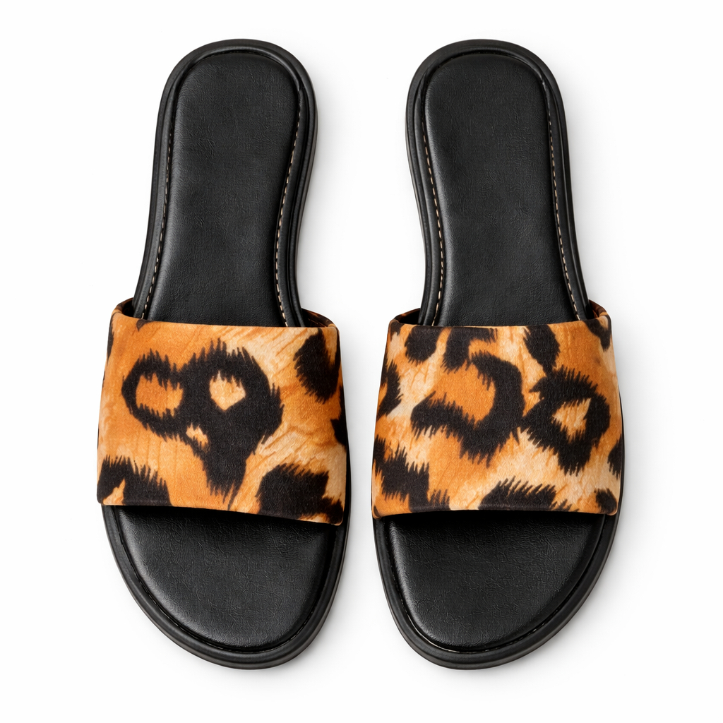 Animal Print Flat Slide Sandals for Women