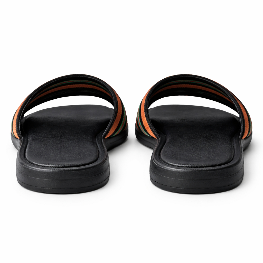 Multicolor Striped Fabric strap Slide Sandals with Cushioned Foot bed