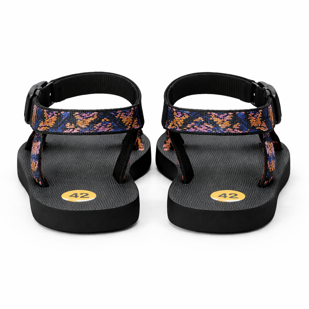 Patterned Strap Flat Sandals with Adjustable Buckle