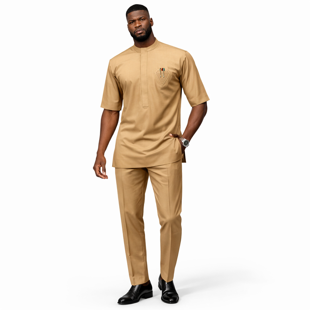 Luxury khaki two piece traditional set