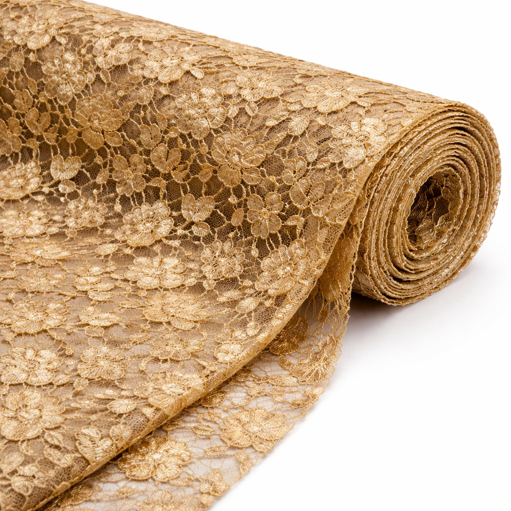 Luxury Gold Floral Crochet Lace Fabric