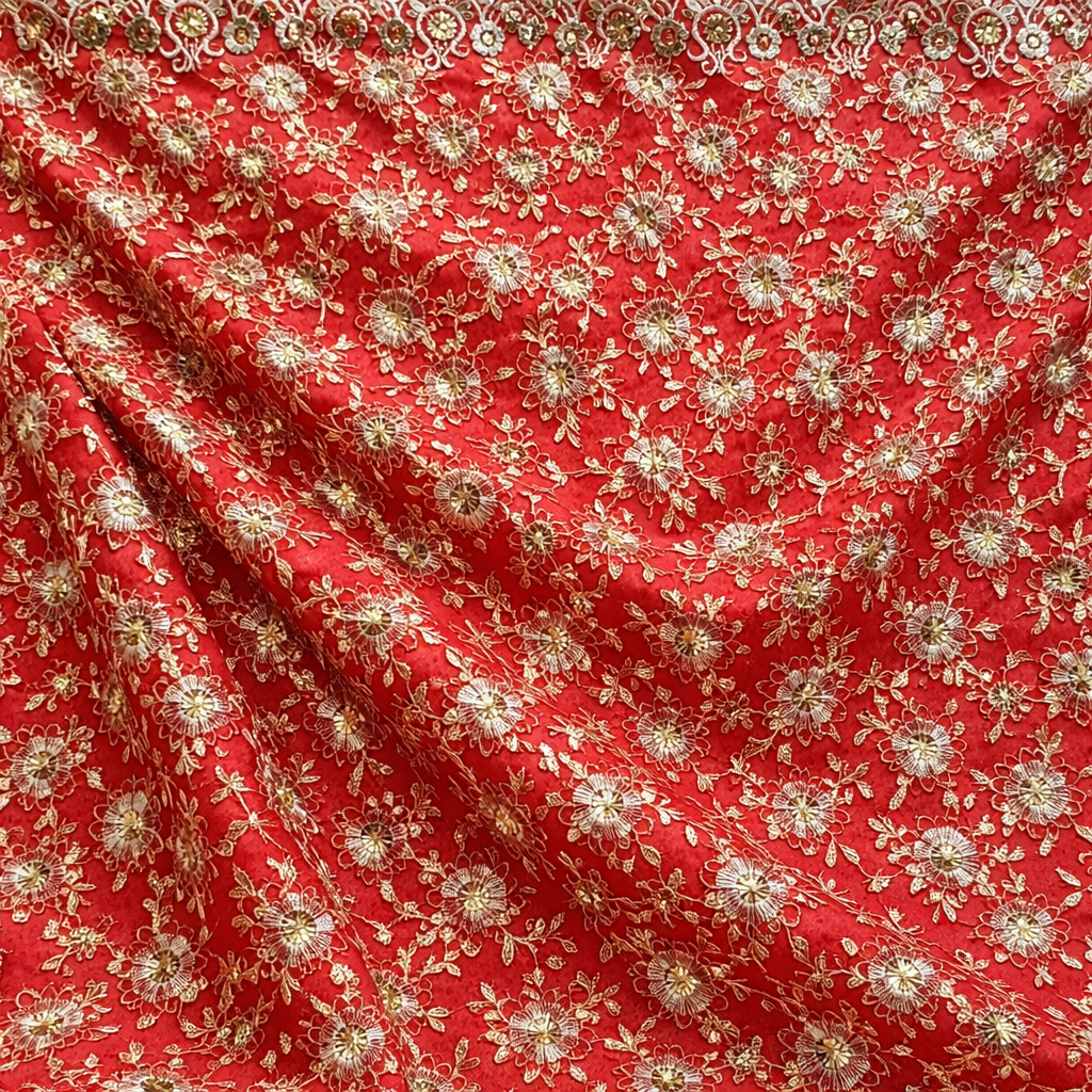 Quality Red Floral Embroidered Fabric
