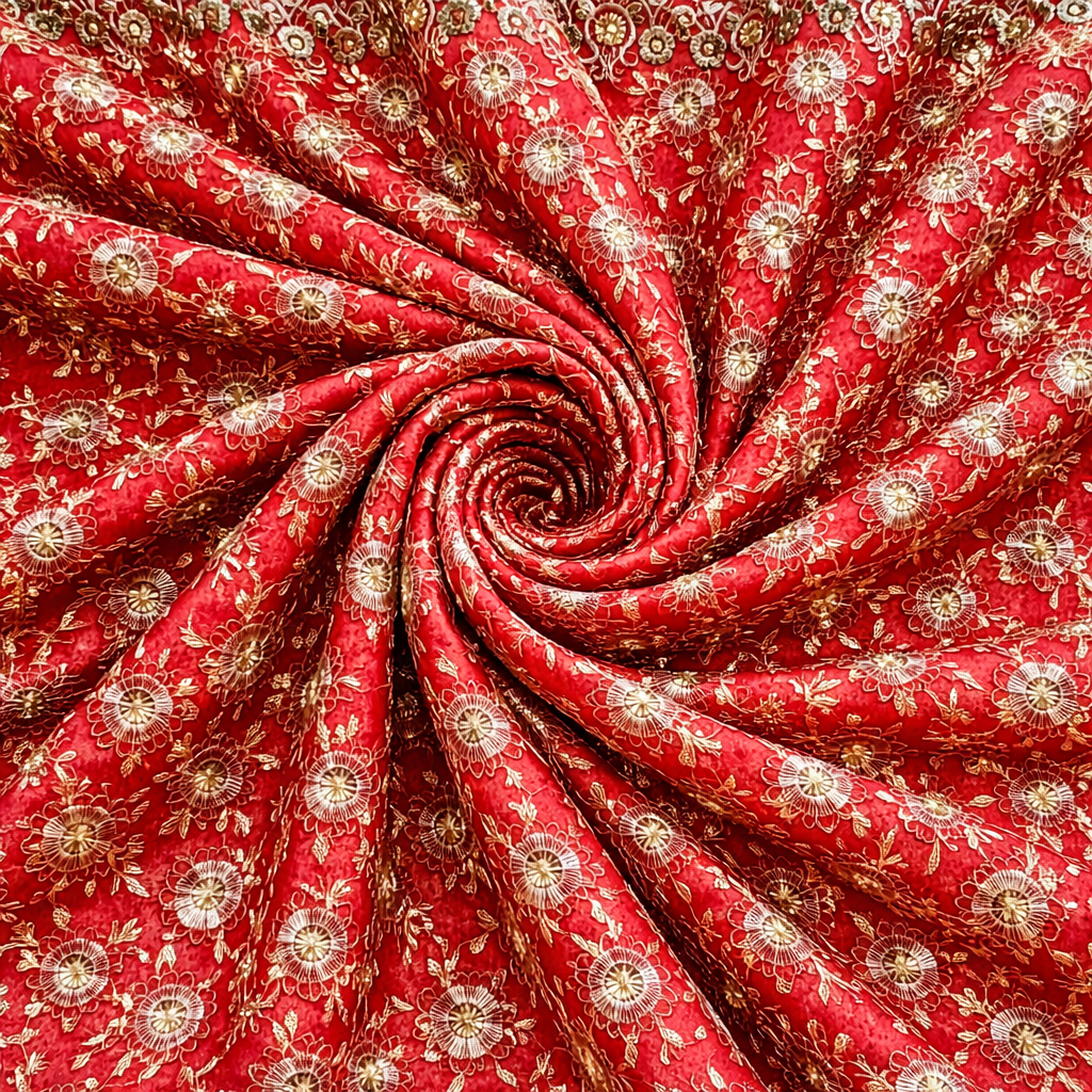 Quality Red Floral Embroidered Fabric