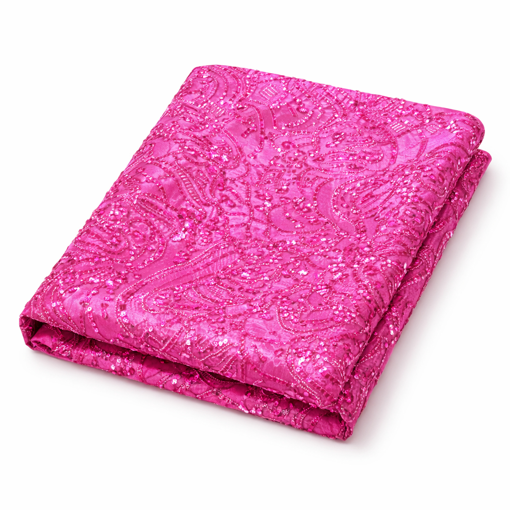 Quality Pink Beaded Embroidered Fabric