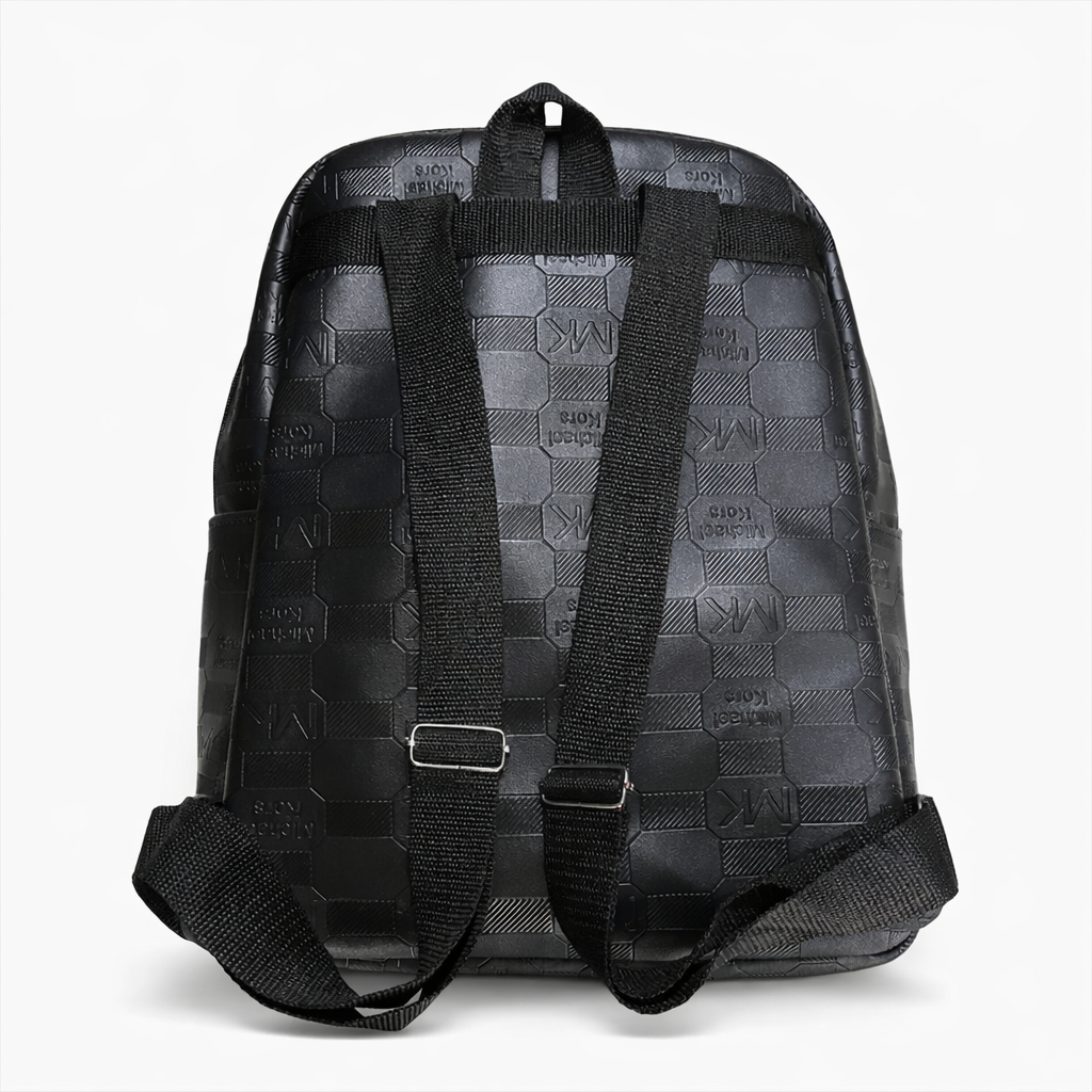 Quality Black Leather Backpack with Embossed Logo Pattern