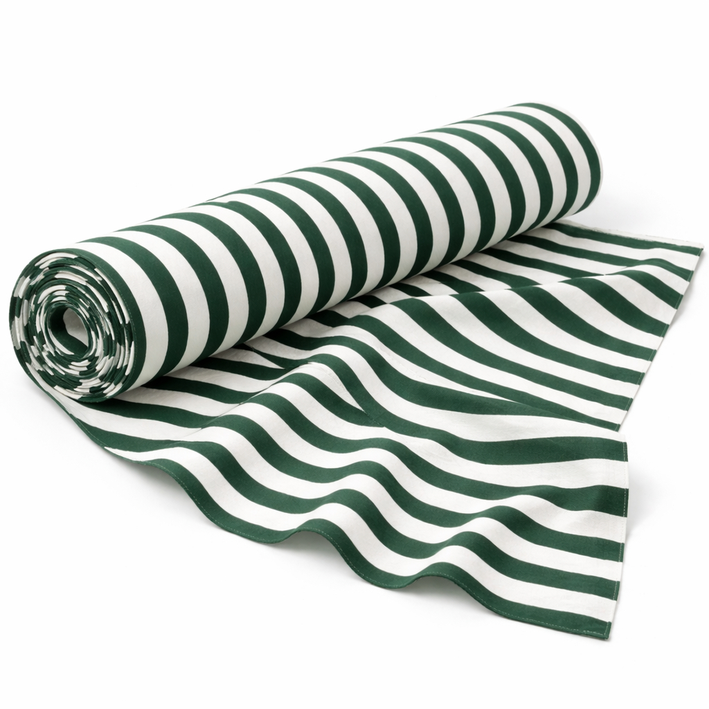 Green and White Striped Woven Fabric