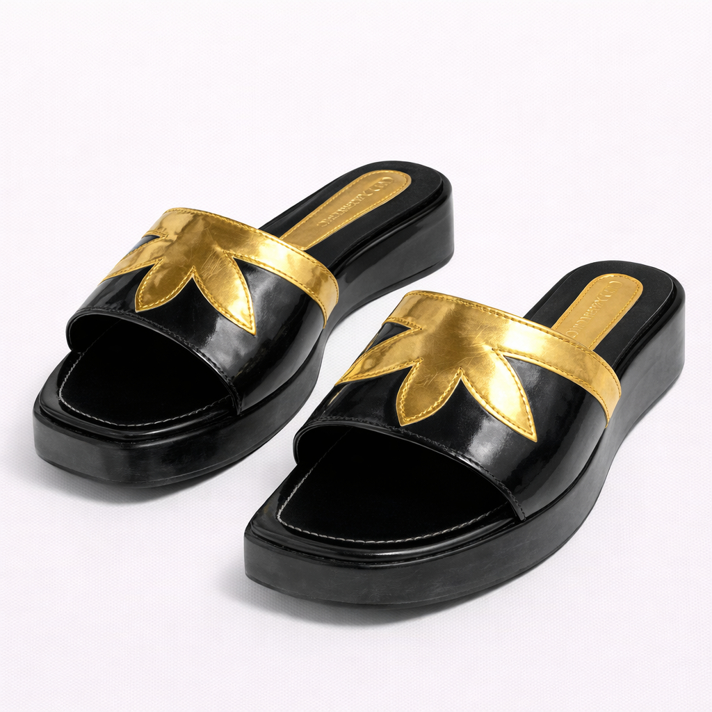 Stylish Slip On Platform Sandal with Gold Accent