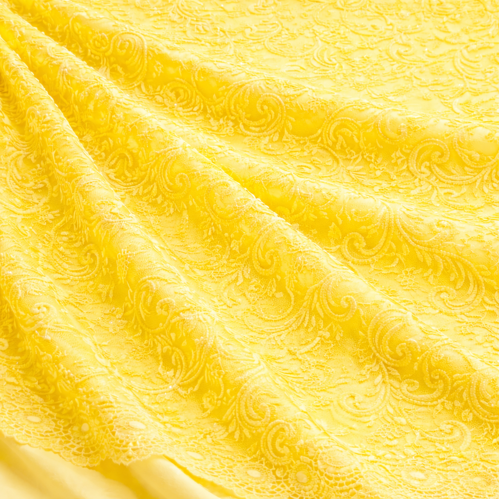 Yellow Embroidered Lace Fabric