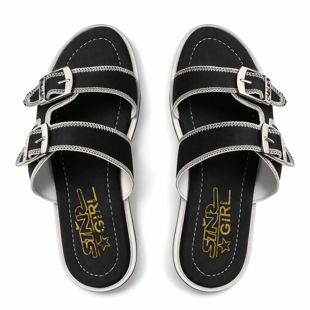 Stylish Black Slip On Sandals with Adjustable Straps