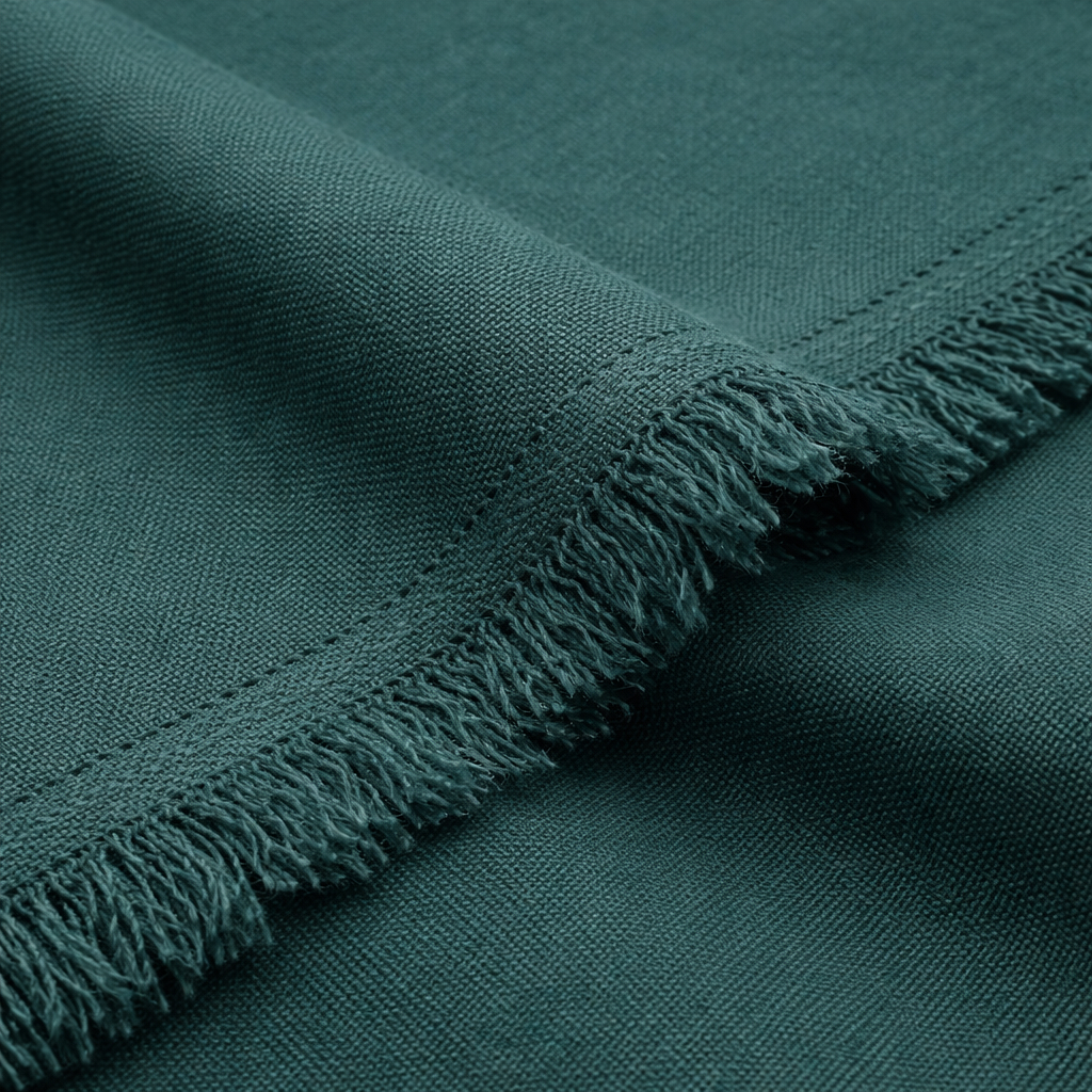Deep Green Plain Woven Fabric with Soft Fringe Edge