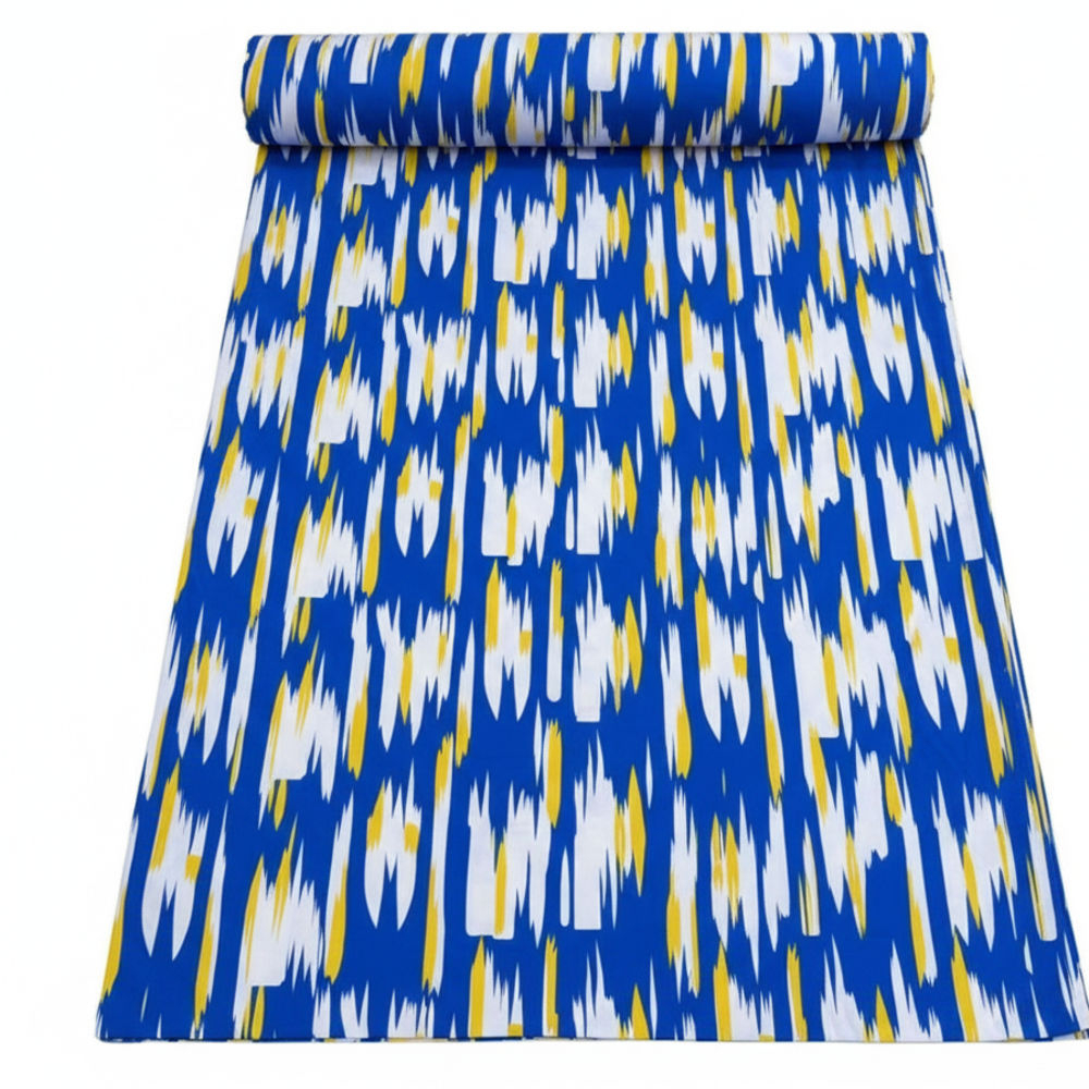 Vibrant Blue and Yellow Geometric  Print vintage Fabric