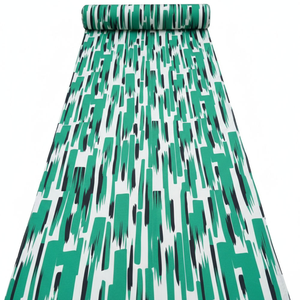 Quality Green and Black Abstract Brush stroke vintage Fabric