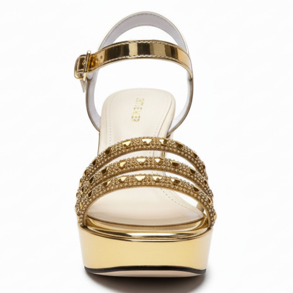 Quality Gold Triple Strap Platform Heels