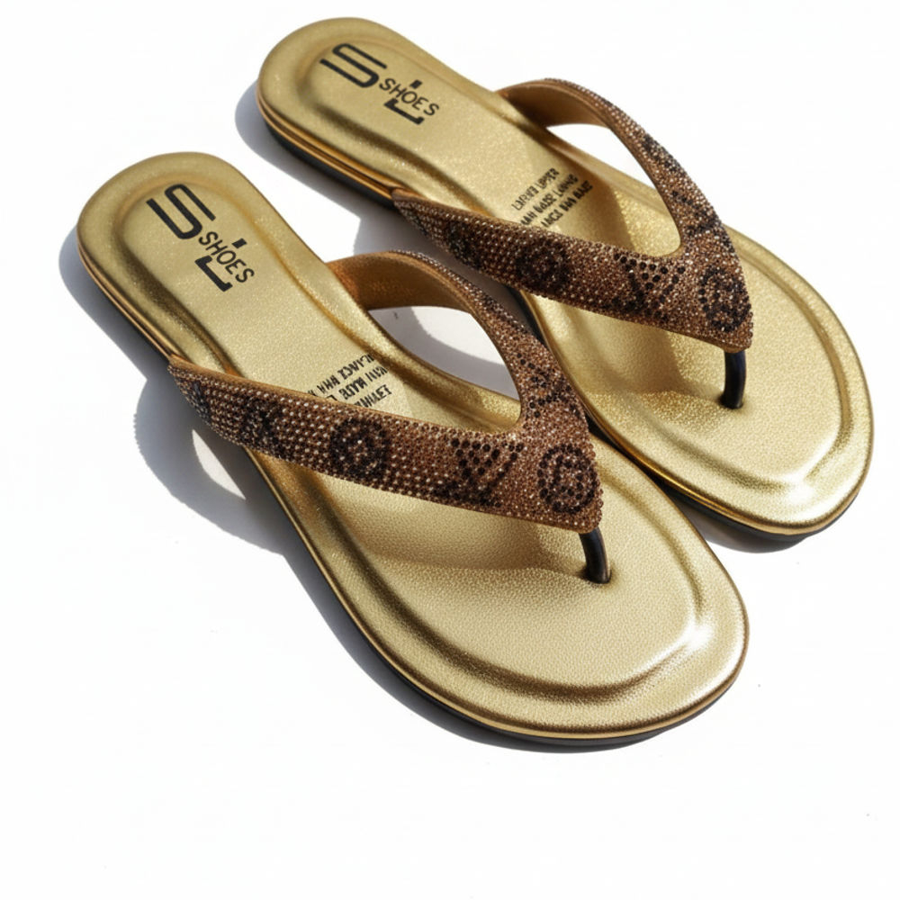 Gold Metallic Beaded Leather Sandals